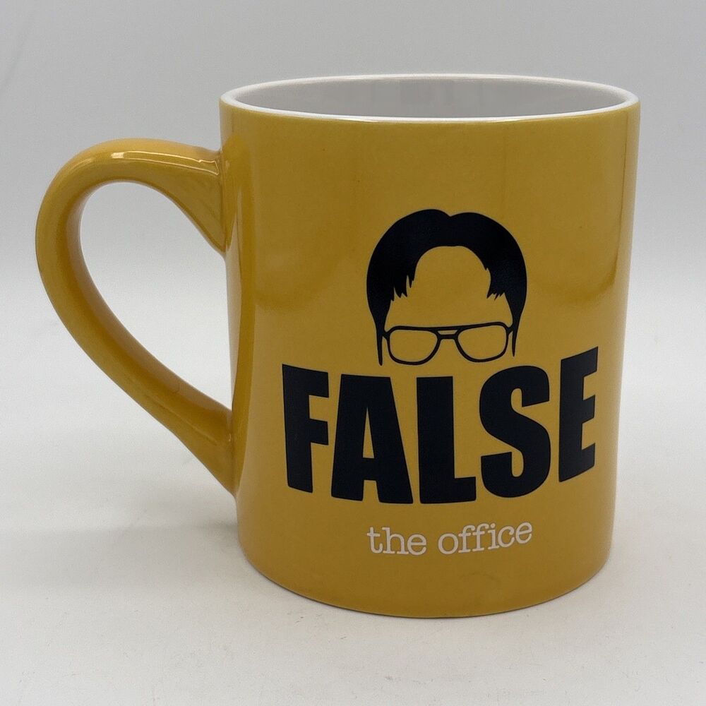 The Office Dwight “FALSE” 12 oz Ceramic Mug Dunder Mifflin Yellow Shirt Cup
